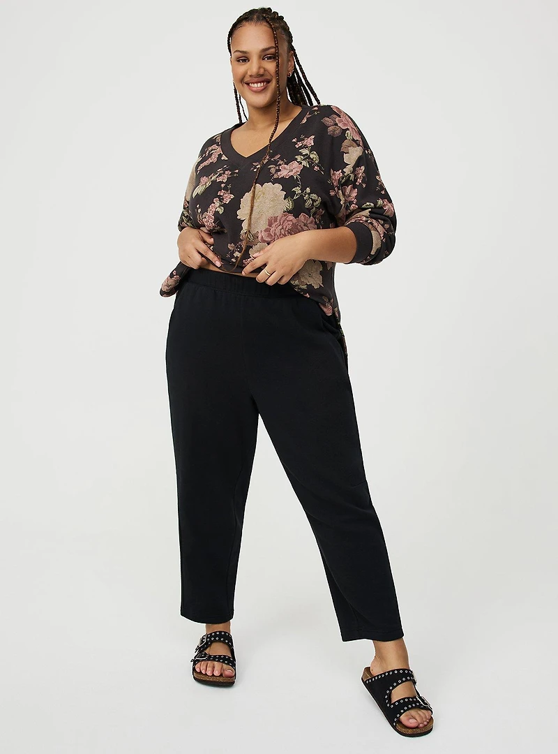 High Rise Barrel Leg Fleece Pant