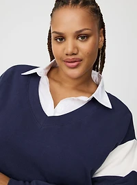 Cozy Fleece V-Neck Step Hem Sweatshirt