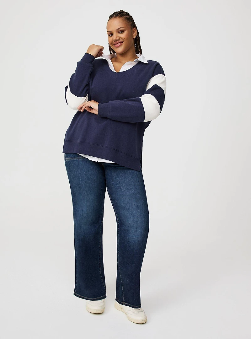 Cozy Fleece V-Neck Step Hem Sweatshirt
