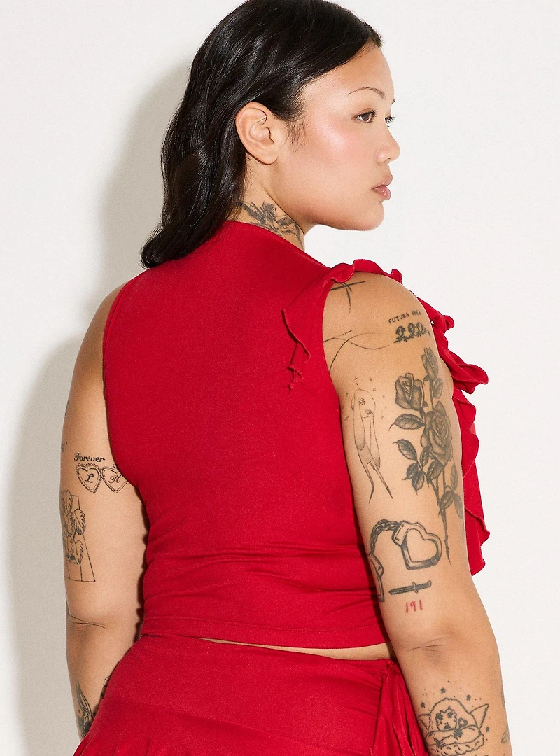 LoveSick Shirred Ruffle-Shoulder Top