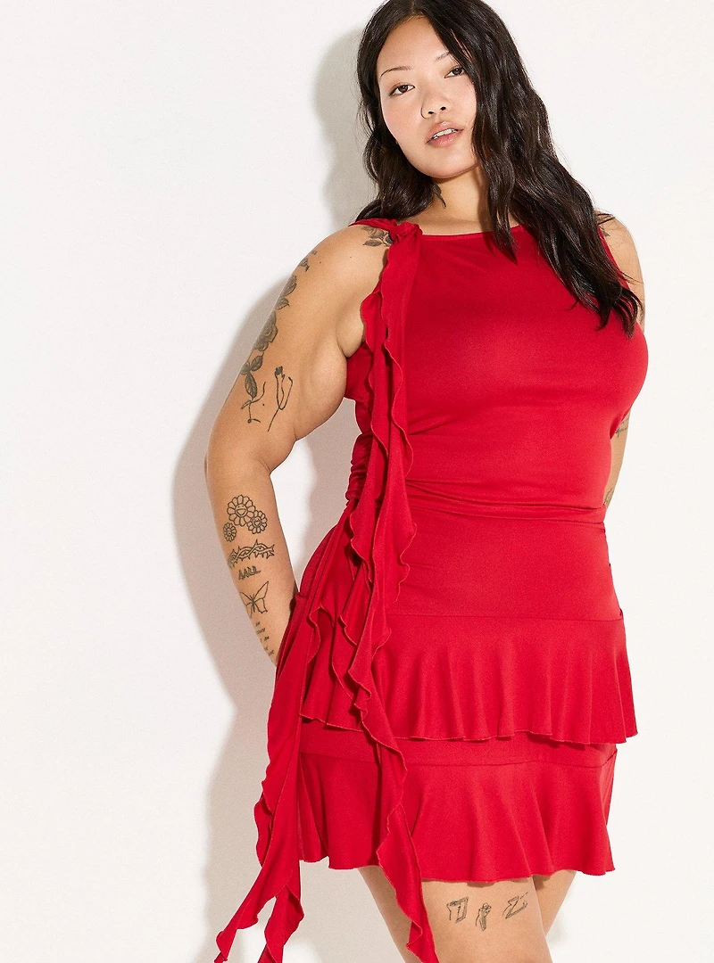 LoveSick Shirred Ruffle-Shoulder Top
