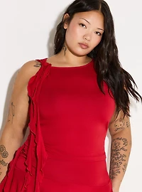 LoveSick Shirred Ruffle-Shoulder Top