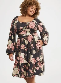Tiered 3/4 Sleeve Mini Dress