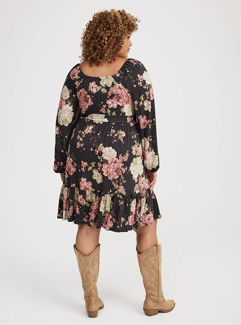 Tiered 3/4 Sleeve Mini Dress