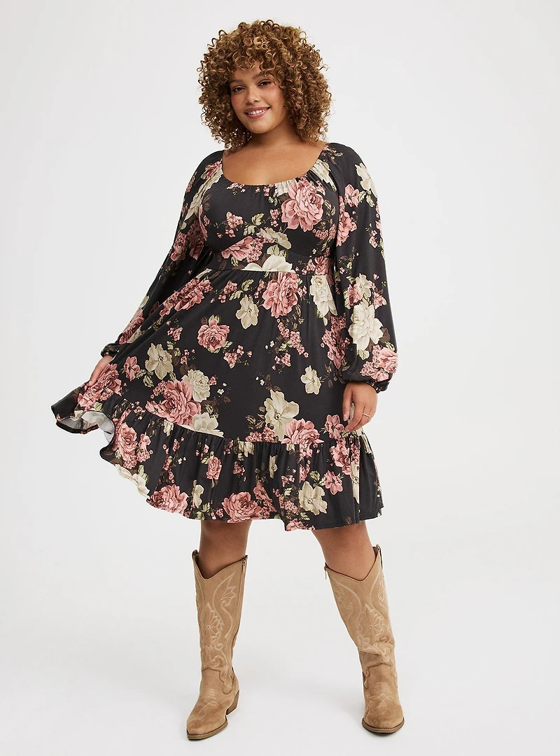 Tiered 3/4 Sleeve Mini Dress