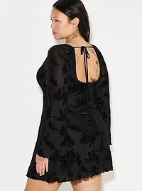 LoveSick Bell-Sleeve Open-Back Mini Dress