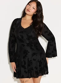 LoveSick Bell-Sleeve Open-Back Mini Dress