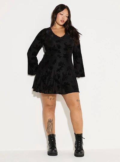 LoveSick Bell-Sleeve Open-Back Mini Dress