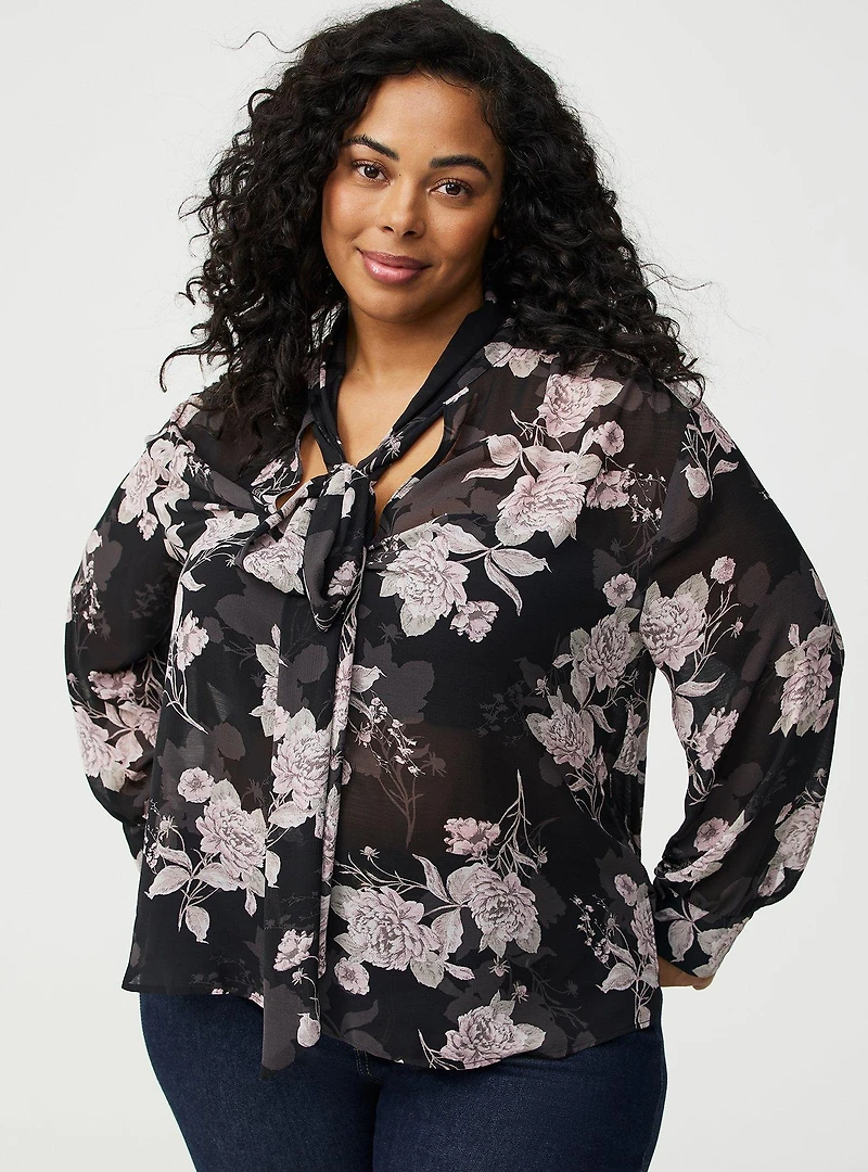 Drop Shoulder Tie-Front Blouse