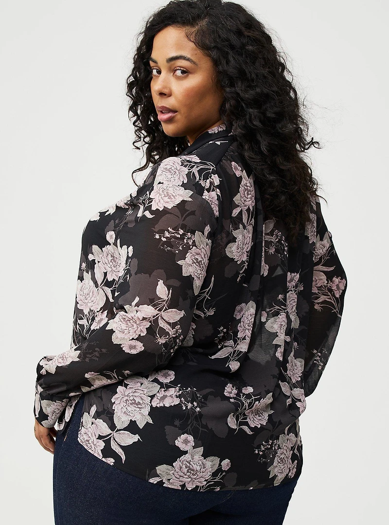 Drop Shoulder Tie-Front Blouse