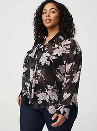 Drop Shoulder Tie-Front Blouse