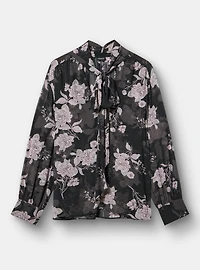 Drop Shoulder Tie-Front Blouse