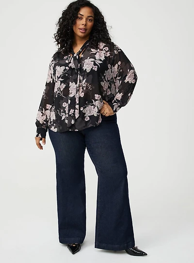Drop Shoulder Tie-Front Blouse