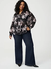 Drop Shoulder Tie-Front Blouse