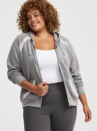 Cozy Fleece Lace Trim Zip-Up Hoodie