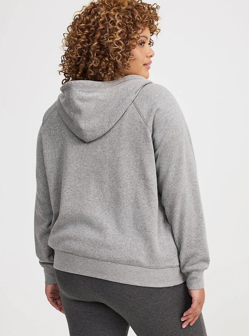 Cozy Fleece Lace Trim Zip-Up Hoodie