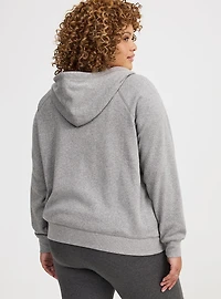 Cozy Fleece Lace Trim Zip-Up Hoodie