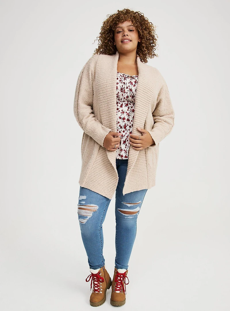 Boucle Open Front Dolman Cardigan Sweater