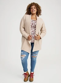 Boucle Open Front Dolman Cardigan Sweater