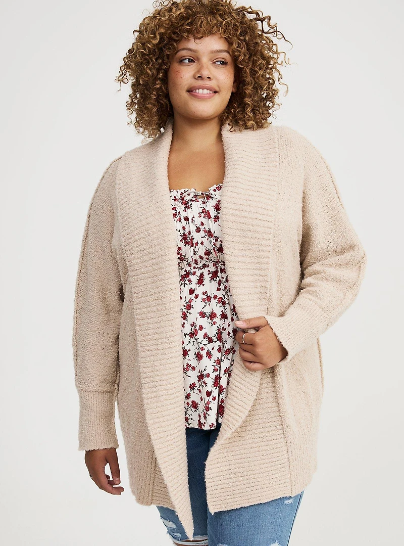 Boucle Open Front Dolman Cardigan Sweater