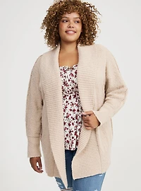 Boucle Open Front Dolman Cardigan Sweater