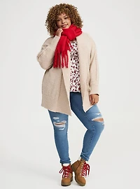 Boucle Open Front Dolman Cardigan Sweater