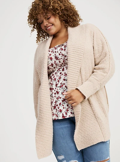 Boucle Open Front Dolman Cardigan Sweater