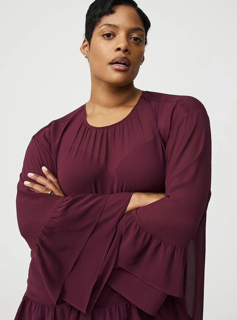 Chiffon Ruffle Hi-Low Blouse