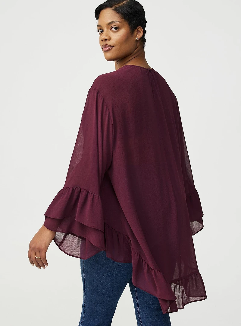 Chiffon Ruffle Hi-Low Blouse
