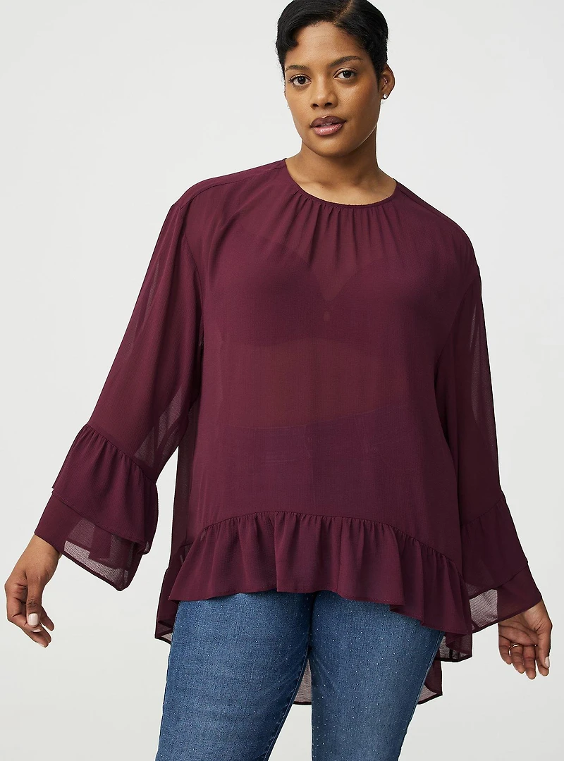 Chiffon Ruffle Hi-Low Blouse