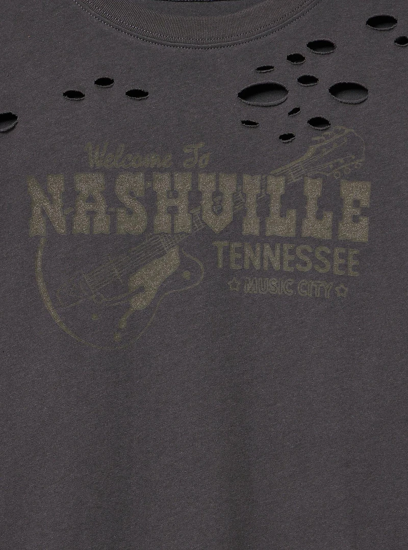 Vintage Cotton Destructed Roll Sleeve Tee