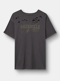 Vintage Cotton Destructed Roll Sleeve Tee