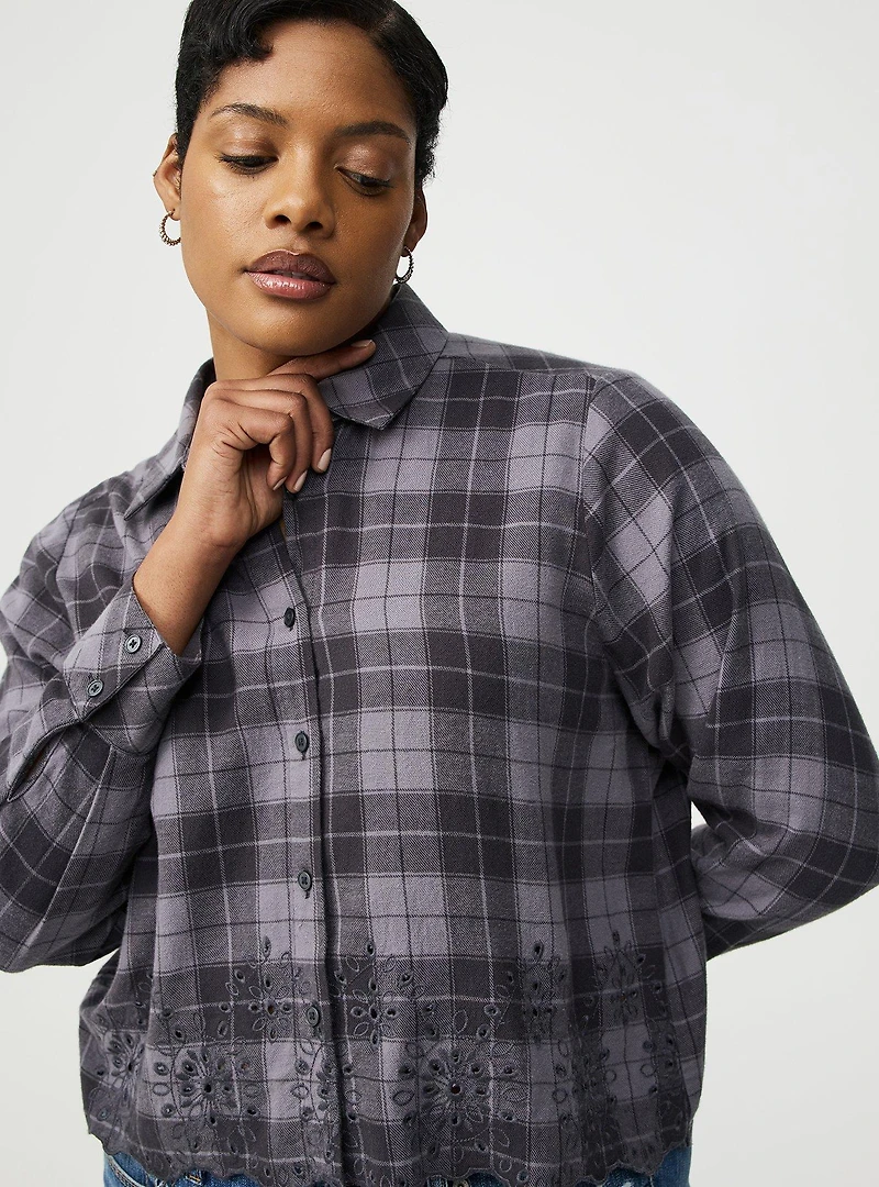 Embroidered Flannel Crop Shirt