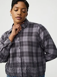 Embroidered Flannel Crop Shirt