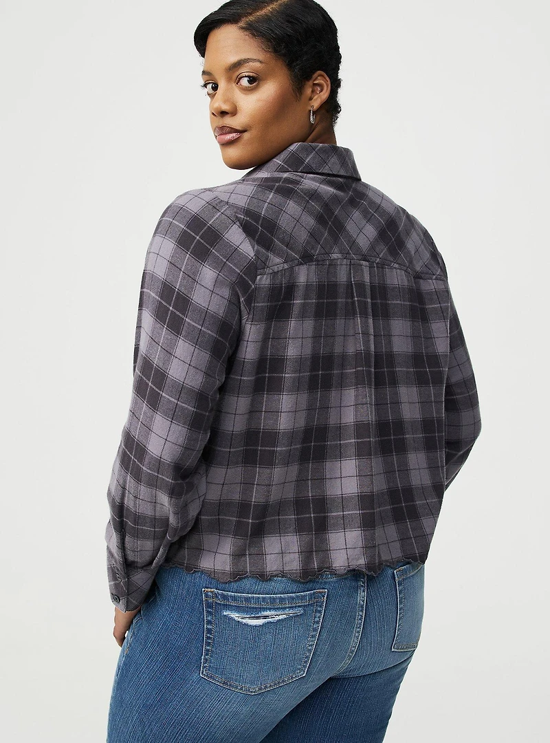 Embroidered Flannel Crop Shirt