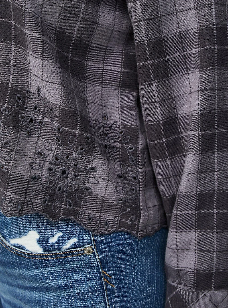 Embroidered Flannel Crop Shirt