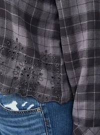 Embroidered Flannel Crop Shirt