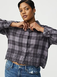Embroidered Flannel Crop Shirt