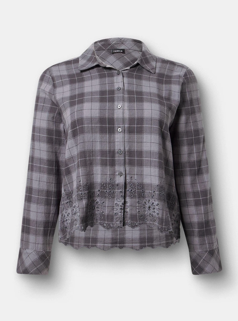 Embroidered Flannel Crop Shirt