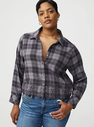 Embroidered Flannel Crop Shirt