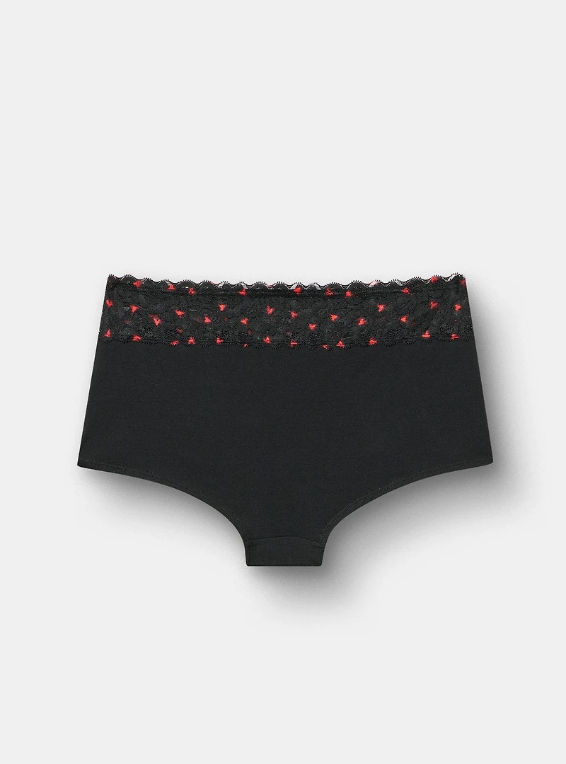 Cotton Mid-Rise Lace Trim Boyshort Panty