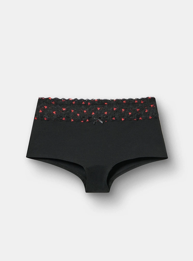 Cotton Mid-Rise Lace Trim Boyshort Panty