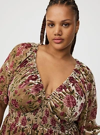 Burnout Velvet Raglan Tea Length Dress