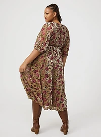 Burnout Velvet Raglan Tea Length Dress