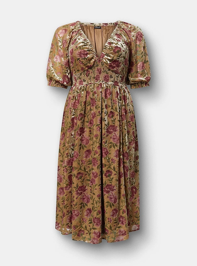 Burnout Velvet Raglan Tea Length Dress