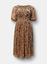 Burnout Velvet Raglan Tea Length Dress