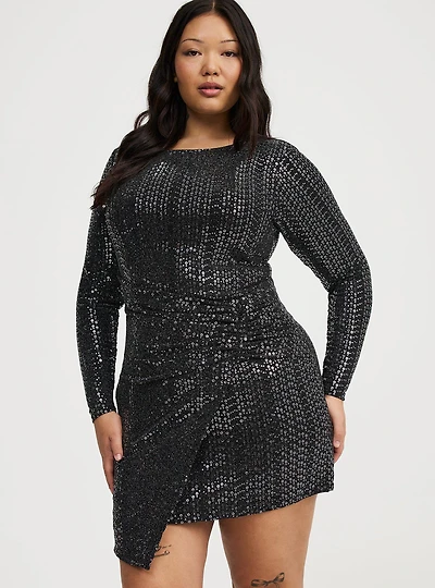 Disco Sequin Wrap Mini Dress