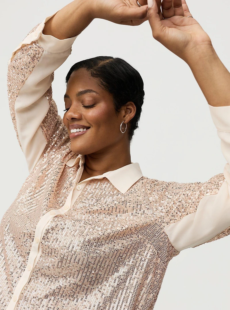 Madison Sequin Button-Up Shirt