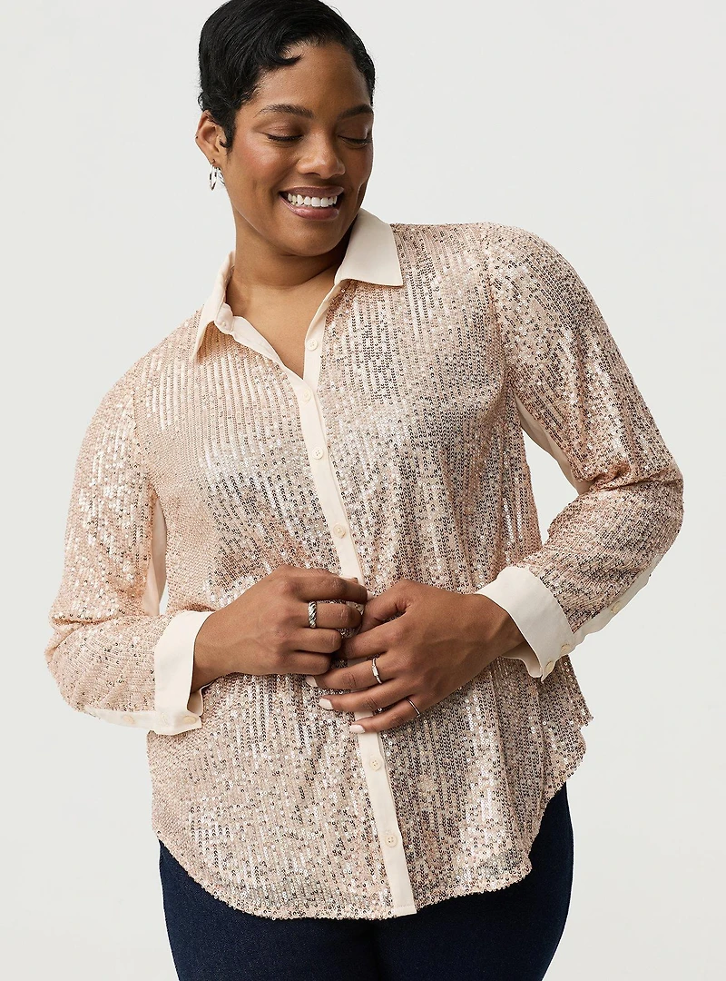 Madison Sequin Button-Up Shirt