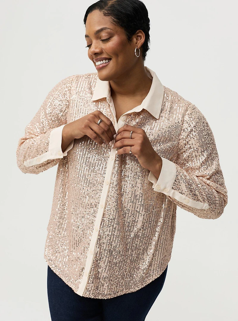 Madison Sequin Button-Up Shirt